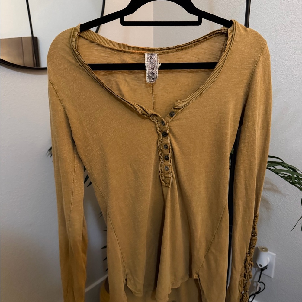 Free People Long-Sleeve Henley Top in Mustard